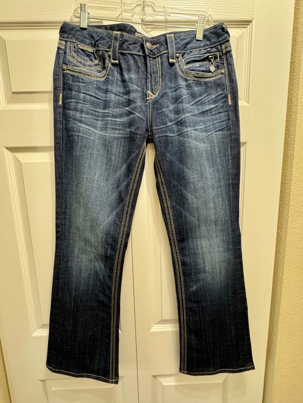 Express Dark Blue Flare Jeans with Contrast Stitching